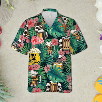 Tropical Good Beer And Pineapple Skull Hawaiian Shirt,Hawaiian Shirt Gift, Christmas Gift
