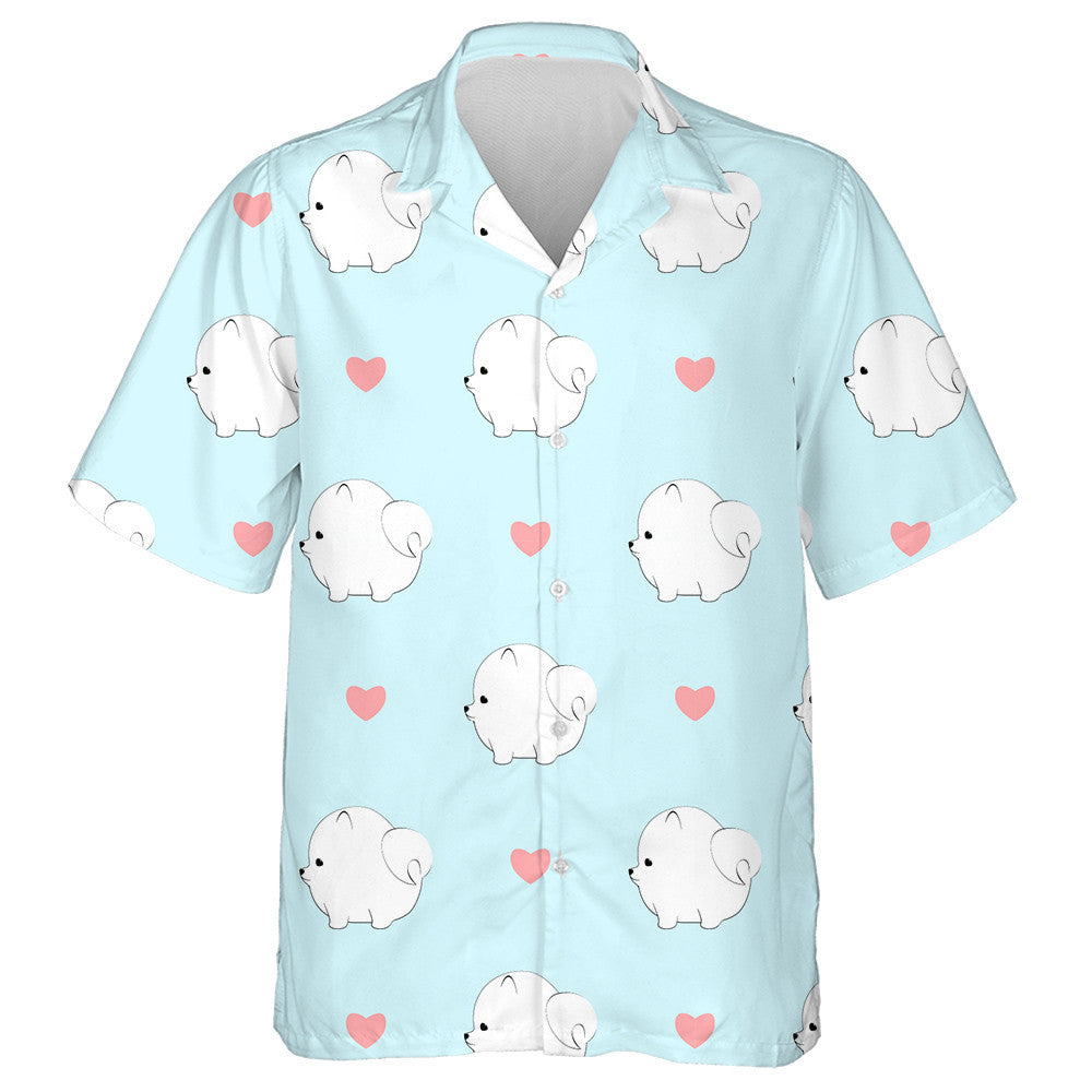Pomeranian Dogs And Hearts Isolated Background Hawaiian Shirt,Hawaiian Shirt Gift, Christmas Gift