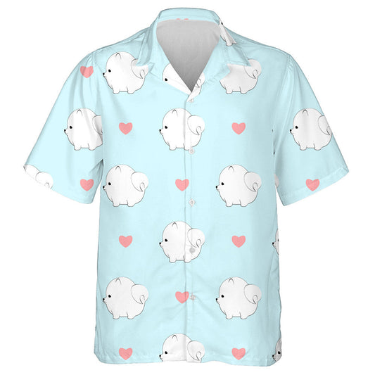 Pomeranian Dogs And Hearts Isolated Background Hawaiian Shirt,Hawaiian Shirt Gift, Christmas Gift