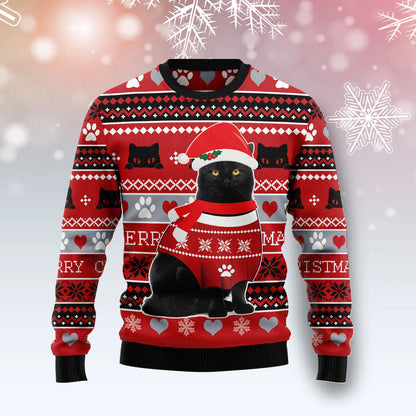 Cat Dubh Patrún na Nollag mná &amp; fir unisex, meaitseáil lánúin, cairde, teaghlaigh greannmhar bronntanais geansaí gránna saoire na Nollag