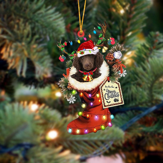 CHOCOLATE Standard Poodle-Xmas Boot-Two Sided Christmas Plastic Hanging Ornament, Christmas Gift, Christmas Decoration