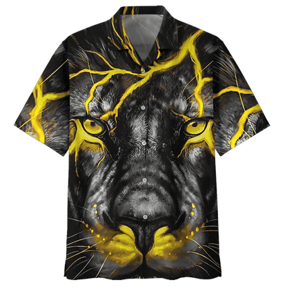Lighting Gold Lion Background Design Hawaiian Shirt, Hawaiian For Gift