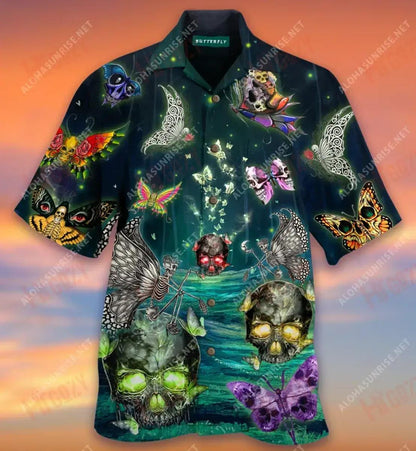 Head Of Dead Butterfly Skull Short Short Sleeve Shirt Ocean Hawaiian T Shirts Custom Hawaiian Shirts Hawaiian Shirts For Men, Hawaiian Shirt Gift, Christmas Gift