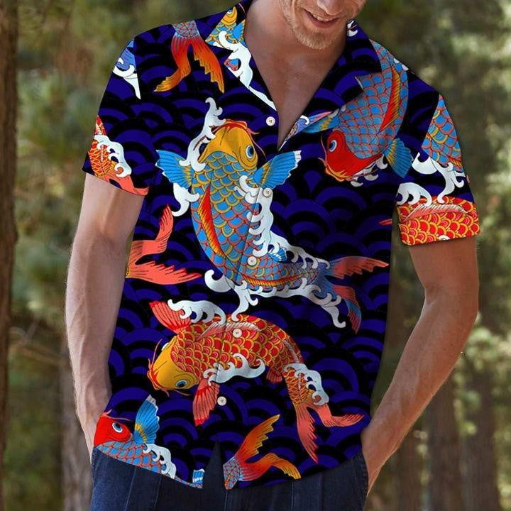 Koi Fish Awesome Background Design Hawaiian Shirt, Hawaiian For Gift