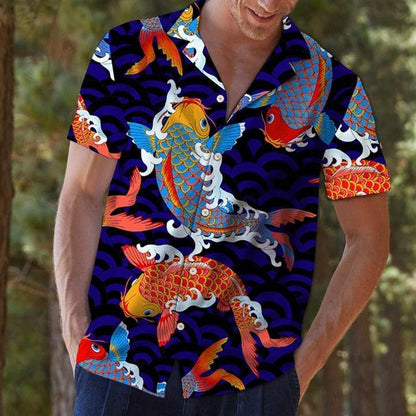 Koi Fish Awesome Background Design Hawaiian Shirt, Hawaiian For Gift