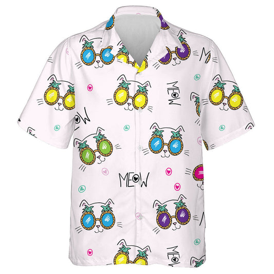 Cute Cats In Glasses Pineapple On Pink Hawaiian Shirt, Hawaiian Shirt Gift, Christmas Gift