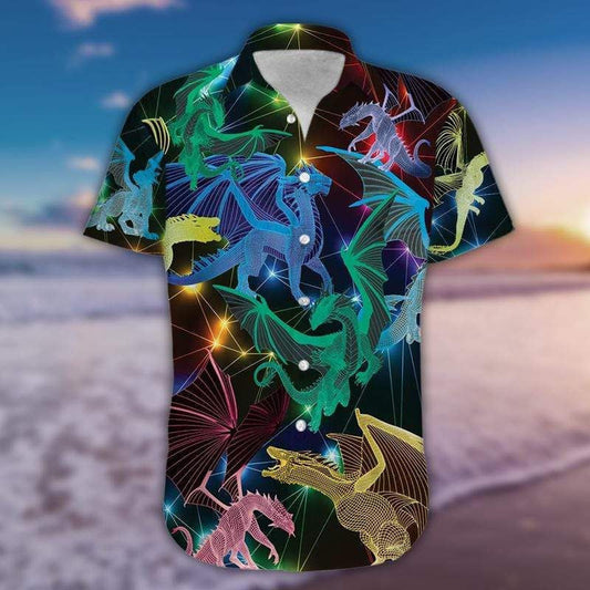 Colorful Cartoon Glowing Dragon Background Hawaiian Shirt, Hawaiian For Gift