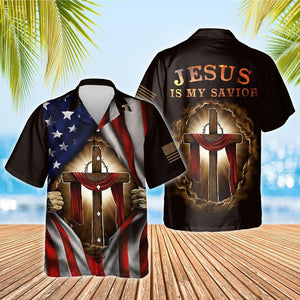 Wooden Cross Design Hawaiian Shirt Jesus Is My Savior, Hawaiian Shirt Gift, Christmas Gift