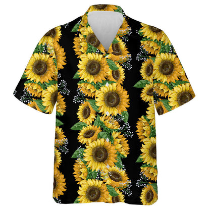 Vertical Striped Of Sunflowers On Black Background Hawaiian Shirt,Hawaiian Shirt Gift, Christmas Gift