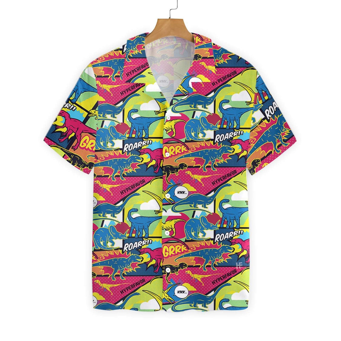 Colorful Comic Dinosaur View Pattern Hawaiian Shirt, Hawaiian For Gift