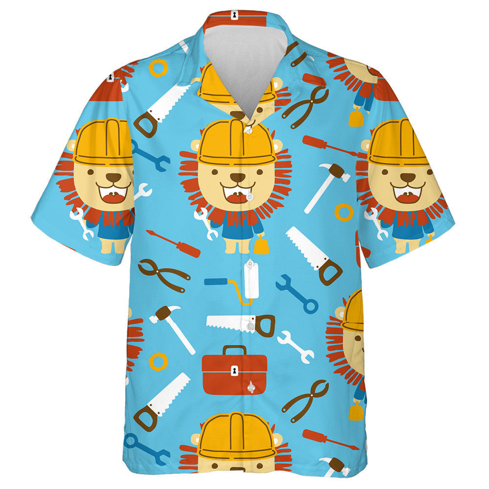 Funny Lion The Builder With Its Tools Hawaiian Shirt, Hawaiian Shirt Gift, Christmas Gift
