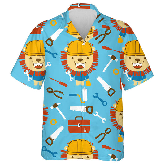 Funny Lion The Builder With Its Tools Hawaiian Shirt, Hawaiian Shirt Gift, Christmas Gift