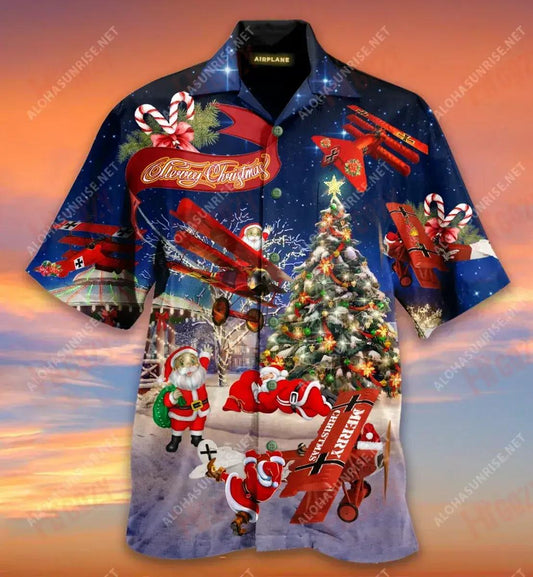 No Reindeer Any More, Santa Loves Airplane Short Hawaiian Shirt Summer Short Sleeve Hawaiian Crazy Shirts Hawaiian Shirts For Women, Hawaiian Shirt Gift, Christmas Gift