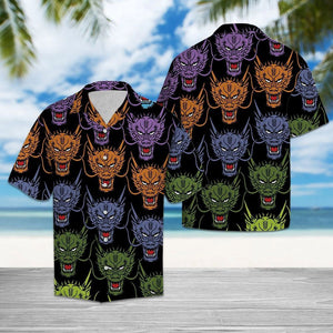 Colorful Dragon Faces In Black Hawaiian Shirt, Hawaiian For Gift