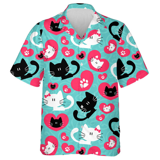 Romantic Cute Couple Of Cats And Heart Hawaiian Shirt, Hawaiian Shirt Gift, Christmas Gift