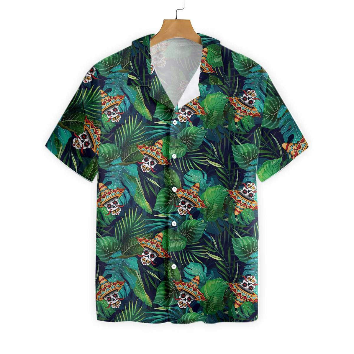 Green Aloha Mexican Skull Background Hawaiian Shirt,Hawaiian Shirt Gift, Christmas Gift
