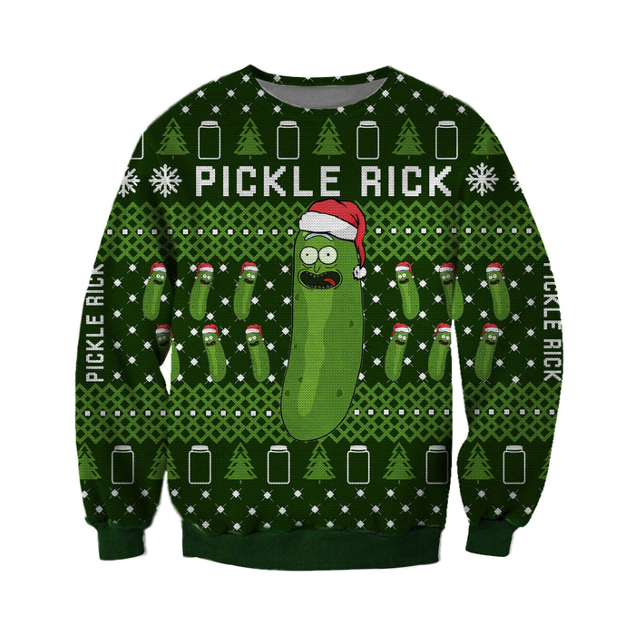 Pickle Rick Knitting Pattern 3D Print Ugly Christmas Sweater Hoodie All Over Printed, Christmas Ugly Sweater,Christmas Gift,Gift Christmas 2022