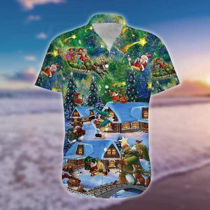 Amazing Magic Christmas Night Green Blue Galaxy Hawaiian Shirt, Hawaiian Shirt Gift, Christmas Gift