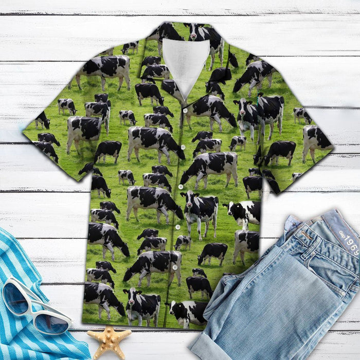 Cow Farm Eating Grass On Grassland Hawaiian Shirt,Hawaiian Shirt Gift, Christmas Gift