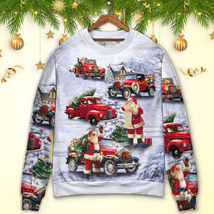 Christmas Santa Claus Funny Red Truck Gift For Xmas Painting Style Ugly Christmas Sweater, Christmas Gift, Gift Christmas 2024