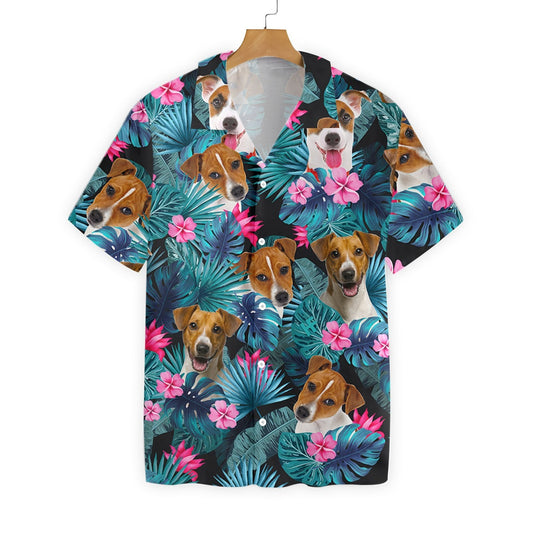 Tropical Jack Russell Terrier Dog Pattern Hawaiian Shirt,Hawaiian Shirt Gift, Christmas Gift