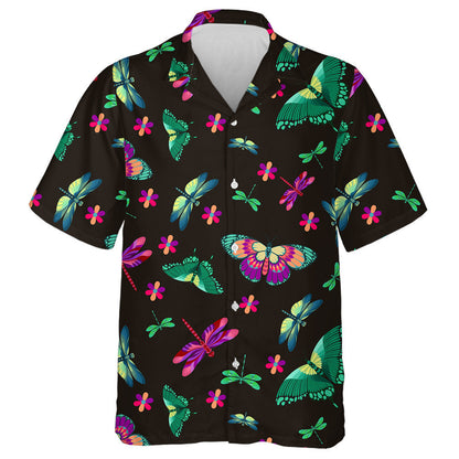 Theme Butterfly And Dragonfly In Dark Background Hawaiian Shirt, Hawaiian Shirt Gift, Christmas Gift
