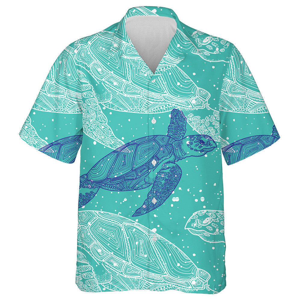 Sea Turtles Marine With Mandala On Green Hawaiian Shirt, Hawaiian Shirt Gift, Christmas Gift