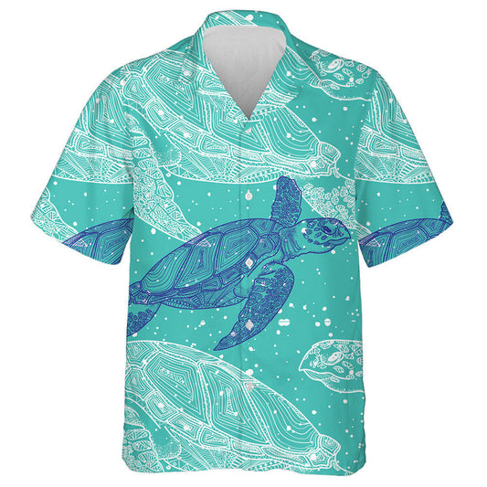 Sea Turtles Marine With Mandala On Green Hawaiian Shirt, Hawaiian Shirt Gift, Christmas Gift