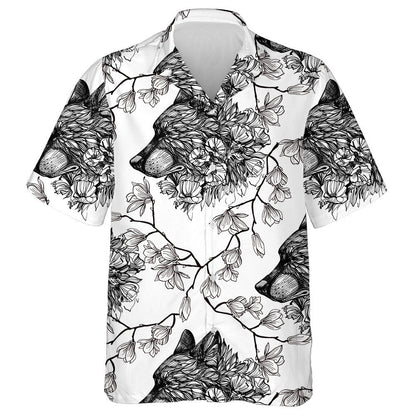 Nature Flowers And Black Wolfs Head Hawaiian Shirt,Hawaiian Shirt Gift, Christmas Gift