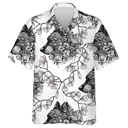 Nature Flowers And Black Wolfs Head Hawaiian Shirt,Hawaiian Shirt Gift, Christmas Gift