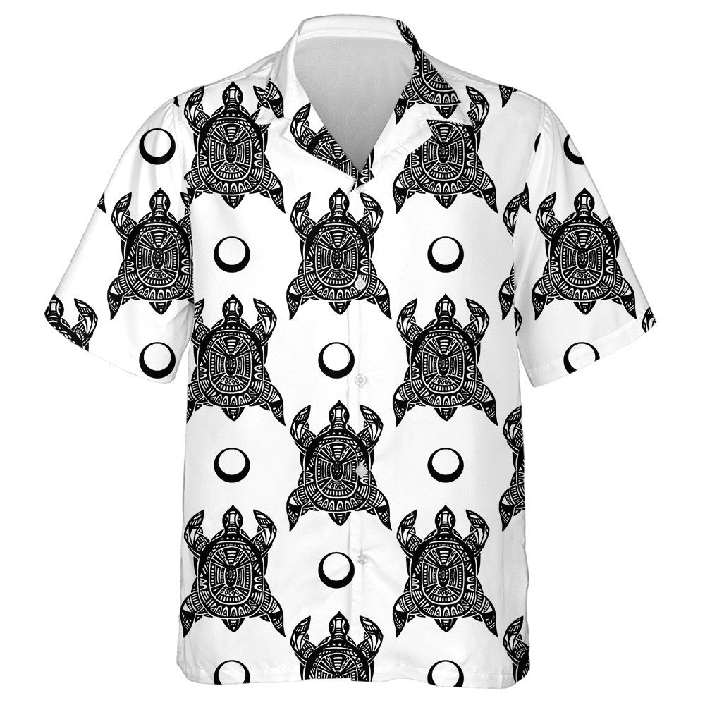 Polynesian Symbols Black Turtle And Moon Circles Hawaiian Shirt, Hawaiian Shirt Gift, Christmas Gift