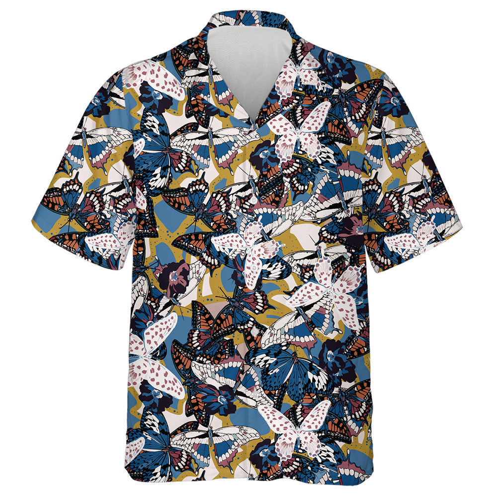 Spring Theme Colorful Bright Silhouette Butterfly Hawaiian Shirt, Hawaiian Shirt Gift, Christmas Gift