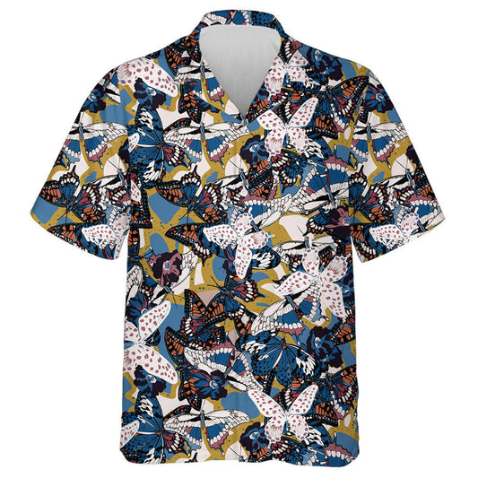 Spring Theme Colorful Bright Silhouette Butterfly Hawaiian Shirt, Hawaiian Shirt Gift, Christmas Gift