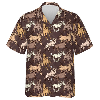 The Running Beautiful Horses On A Brown Checkered Hawaiian Shirt, Hawaiian Shirt Gift, Christmas Gift