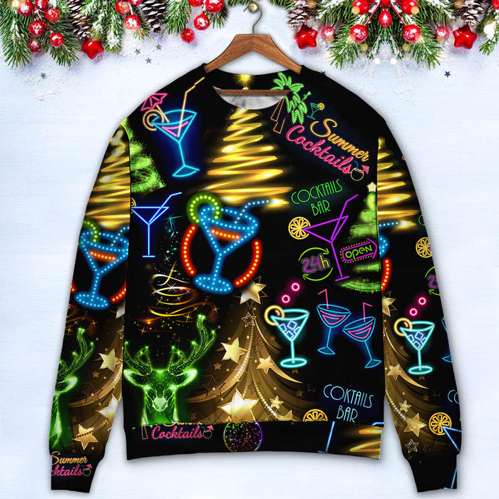 Cocktail Christmas Neon Art Drinking Ugly Christmas Sweater, Christmas Gift, Gift Christmas 2024