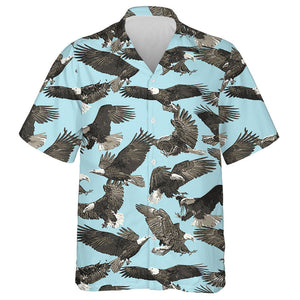 Flying Beautiful Eagles On Blue Background Hawaiian Shirt,Hawaiian Shirt Gift, Christmas Gift