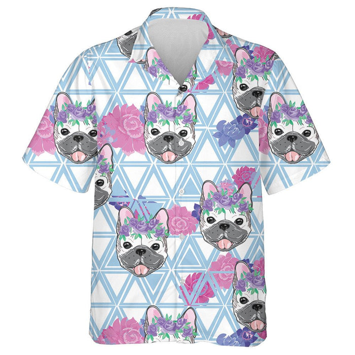 Cute Bulldogs Flower On Triangle Background Hawaiian Shirt,Hawaiian Shirt Gift, Christmas Gift