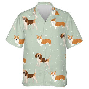 Grey Cute Beagle And Corgi Dogs Hawaiian Shirt,Hawaiian Shirt Gift, Christmas Gift