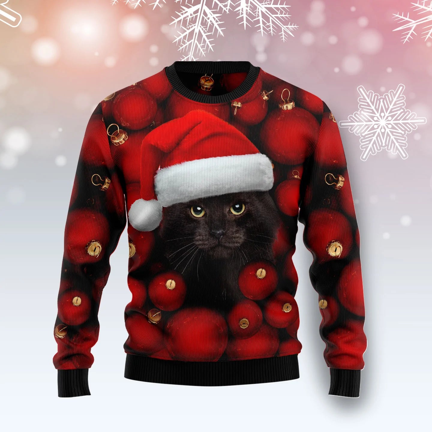 Black Cat Nollag unisex ban &amp; fir, lánúin ag meaitseáil, cairde, teaghlaigh greannmhar bronntanais geansaí gránna saoire na Nollag