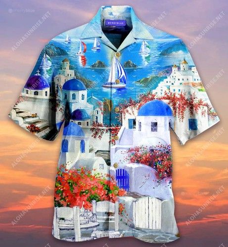 Blue Greece Beaches Unisex Hawaiian Shirt,Hawaiian Shirt Gift, Christmas Gift