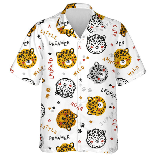 Modern Trendy Leopard Cat Face On White Hawaiian Shirt, Hawaiian Shirt Gift, Christmas Gift