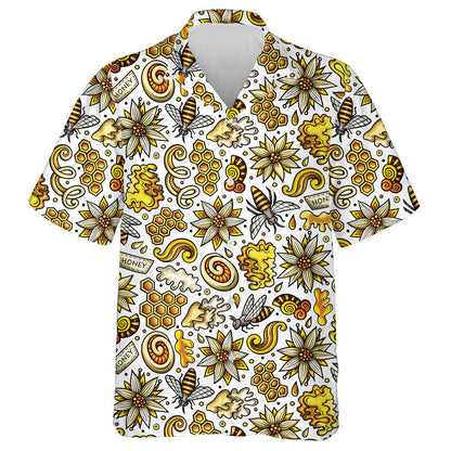 Natural Summer Bright Colors Bees And Hexagon Hawaiian Shirt, Hawaiian Shirt Gift, Christmas Gift
