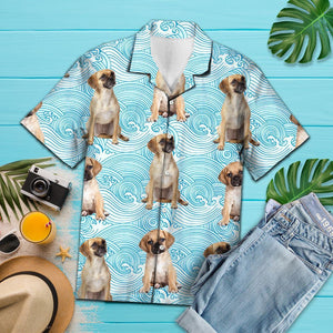 Cute Baby Puggle On Blue Waves Pattern Hawaiian Shirt, Hawaiian Shirt Gift, Christmas Gift