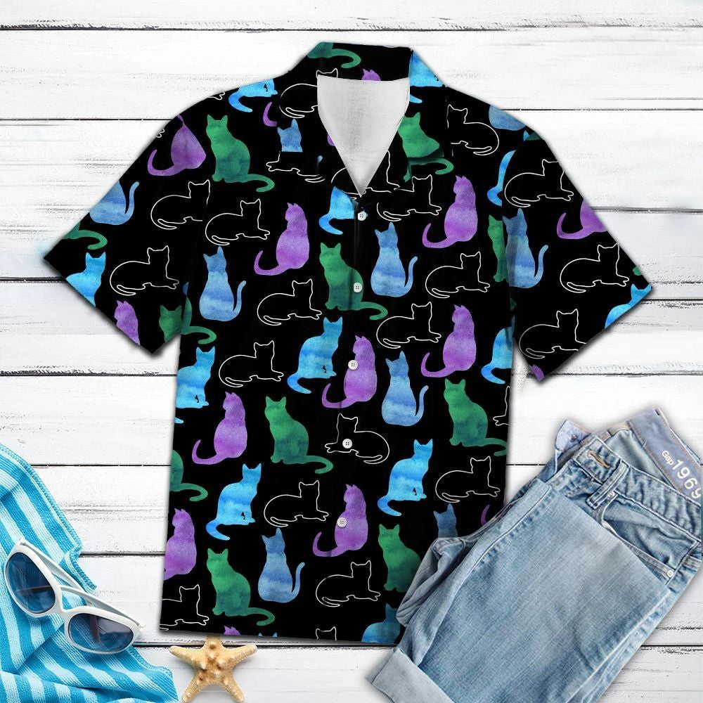 Special Cat Color Shadow Pattern Hawaiian Shirt,Hawaiian Shirt Gift, Christmas Gift