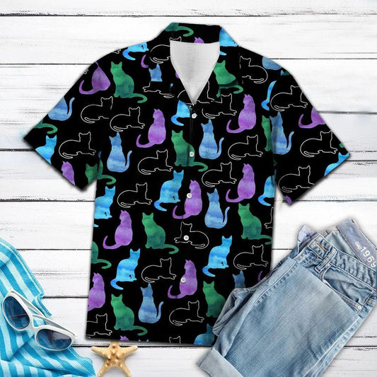 Special Cat Color Shadow Pattern Hawaiian Shirt,Hawaiian Shirt Gift, Christmas Gift
