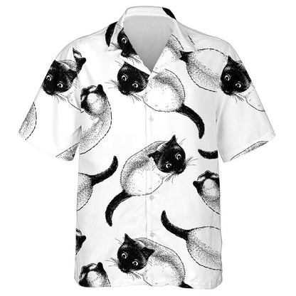 Sketches Of Siamese Cats On White Background Hawaiian Shirt, Hawaiian Shirt Gift, Christmas Gift