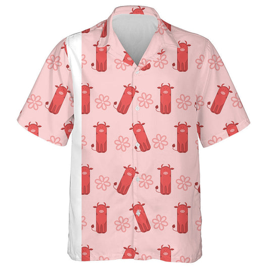 Hand Drawn Funny Red Cow With Flowers Hawaiian Shirt, Hawaiian Shirt Gift, Christmas Gift