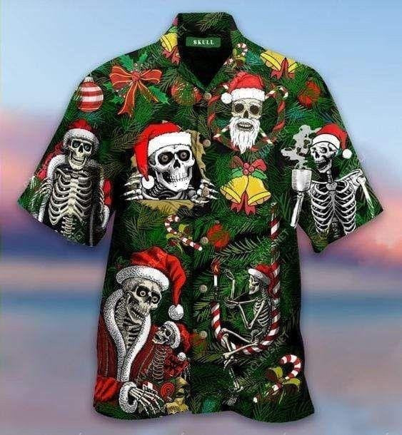 Cool Merry Christmas Skull Santa Design Hawaiian Shirt, Hawaiian Shirt Gift, Christmas Gift.