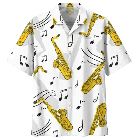 Golden Saxophone Background Design Hawaiian Shirt,Hawaiian Shirt Gift, Christmas Gift