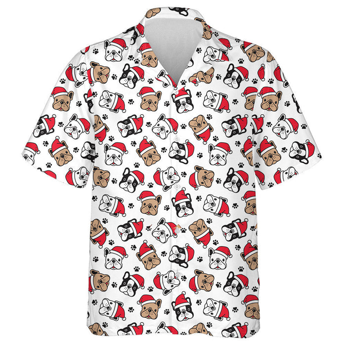 Christmas French Bulldog Paw And Santa Claus Hat Hawaiian Shirt, Hawaiian Shirt Gift, Christmas Gift